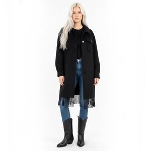 NWOT Anthropology Fringe Car Coat Black SML